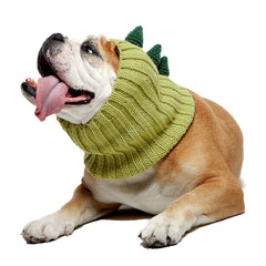 Dinosaur dog snood, front view