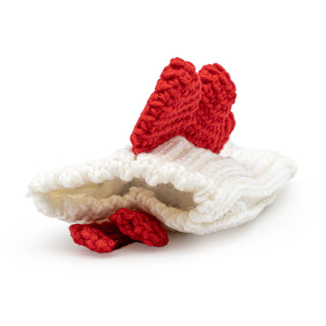 White Rooster dog snood, 3/4 angle view
