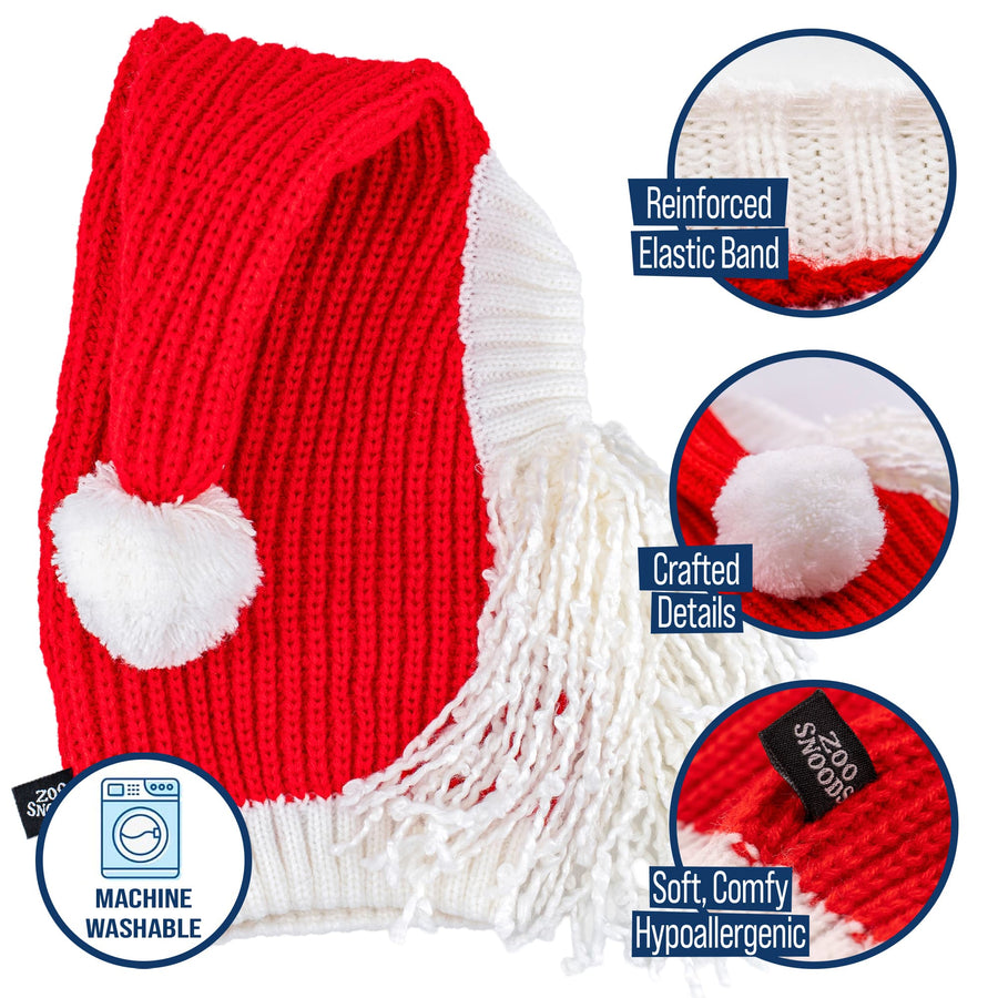 Santa dog snood with beard features and benefits
